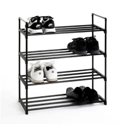 étagère chaussures en tube d'acier laqué noir,