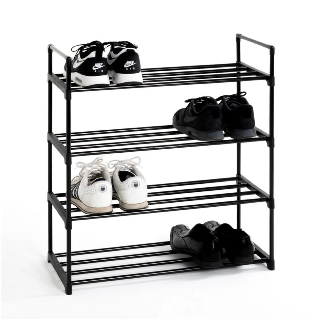 étagère chaussures en tube d'acier laqué noir,