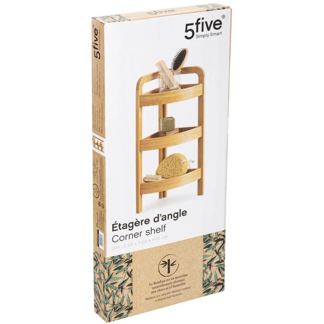 Étagère d'angle 3 niveaux 23 cm bambou