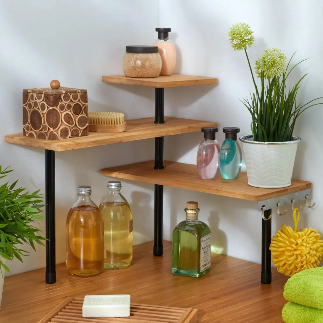 Étagère d'angle bambou michou