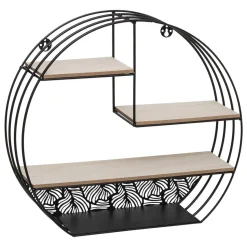 Étagère Mur Bois et Métal Rond Noir