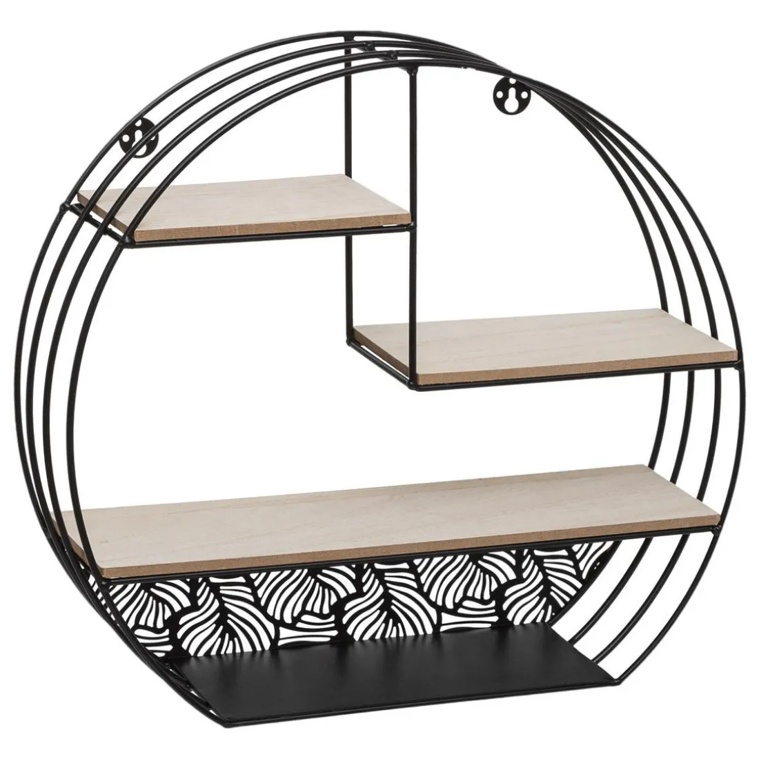 Étagère Mur Bois et Métal Rond Noir