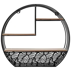 Étagère Mur Bois et Métal Rond Noir