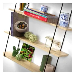 Étagère Murale 4 Niveaux Décor Bois avec Support en métal