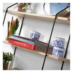 Étagère Murale 4 Niveaux Décor Bois avec Support en métal