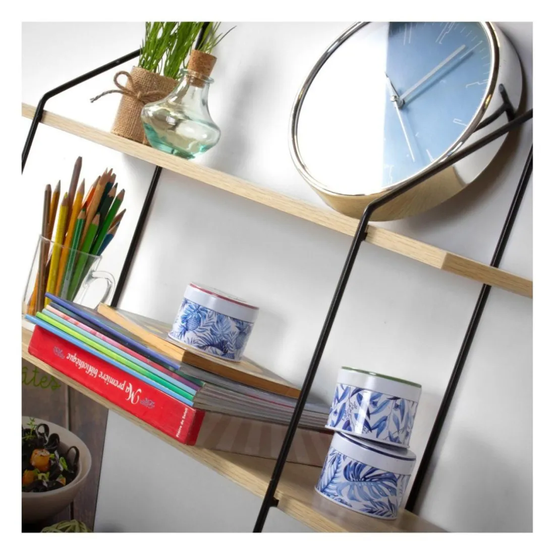 Étagère Murale 4 Niveaux Décor Bois avec Support en métal