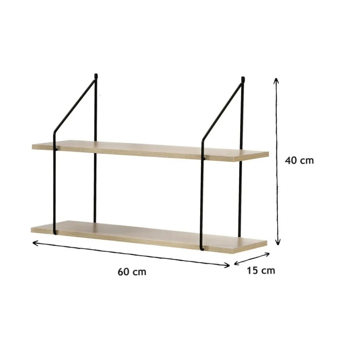Étagère murale 2 niveaux plateau en bois et support métal