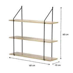 Étagère murale 3 niveaux plateau en bois et support métal