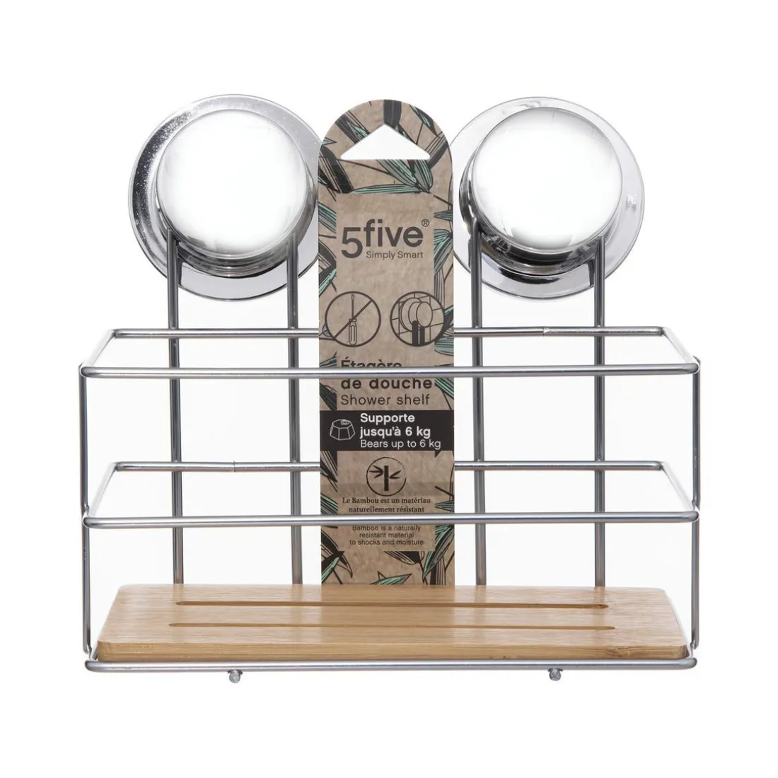 Étagère rectangulaire chrome en métal et bambou