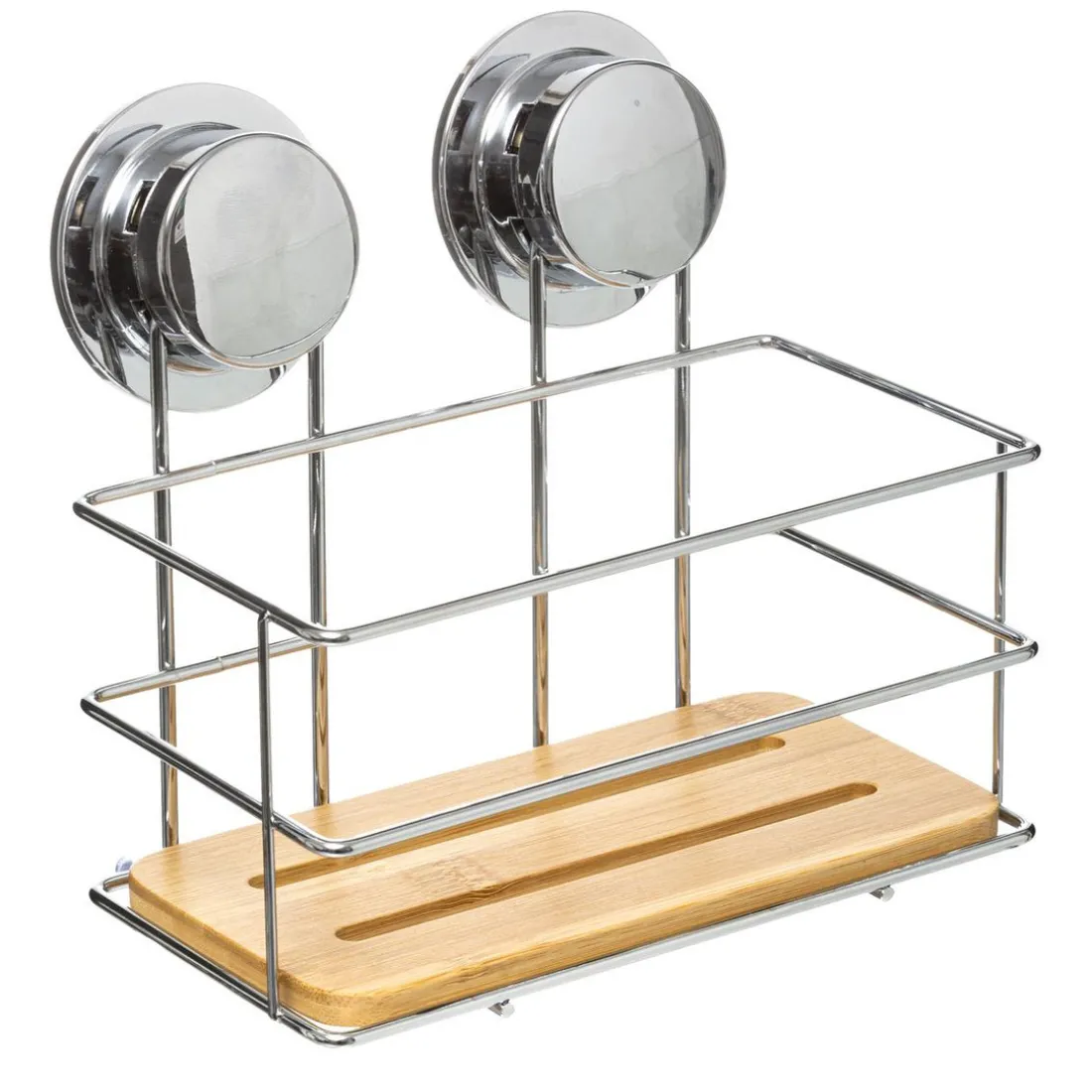Étagère rectangulaire chrome en métal et bambou