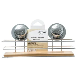 Étagère rectangulaire chrome en métal et bambou