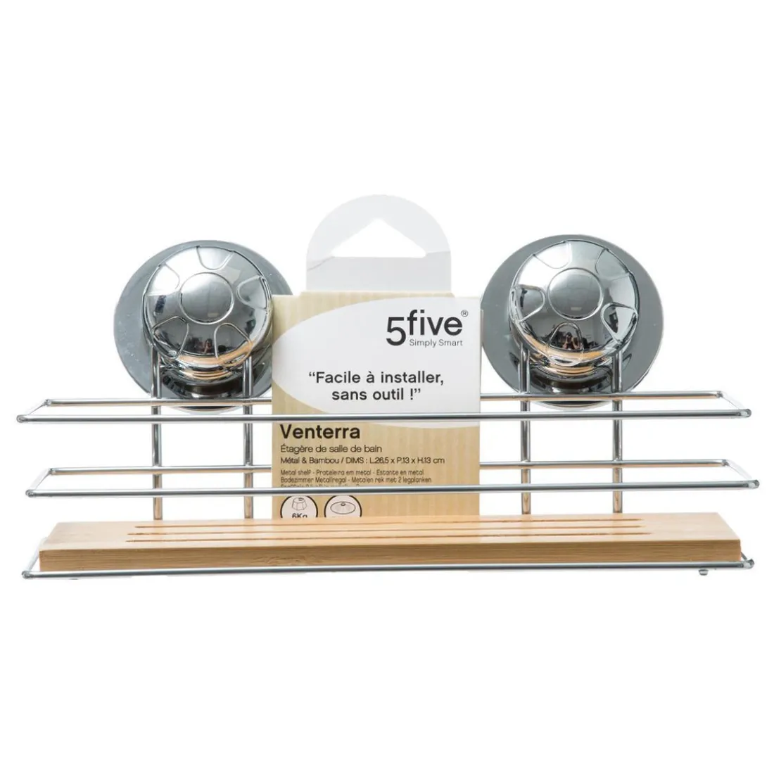 Étagère rectangulaire chrome en métal et bambou