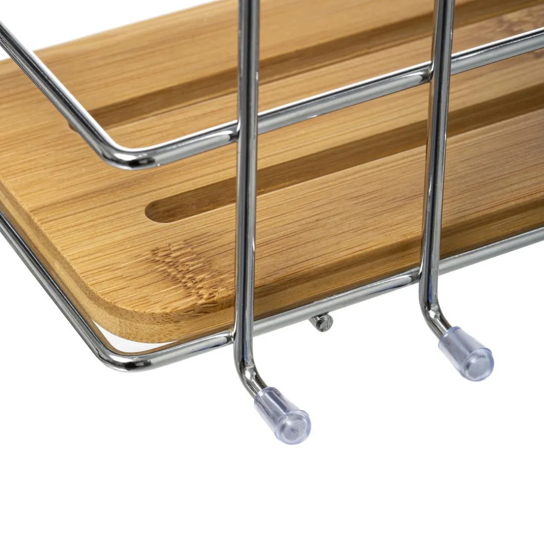 Étagère rectangulaire chrome en métal et bambou