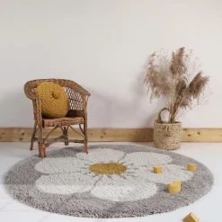 TAPIS BOHEMIAN ROND BEIGE DAISY