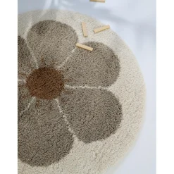 TAPIS BOHEMIAN ROND TAUPE DAISY