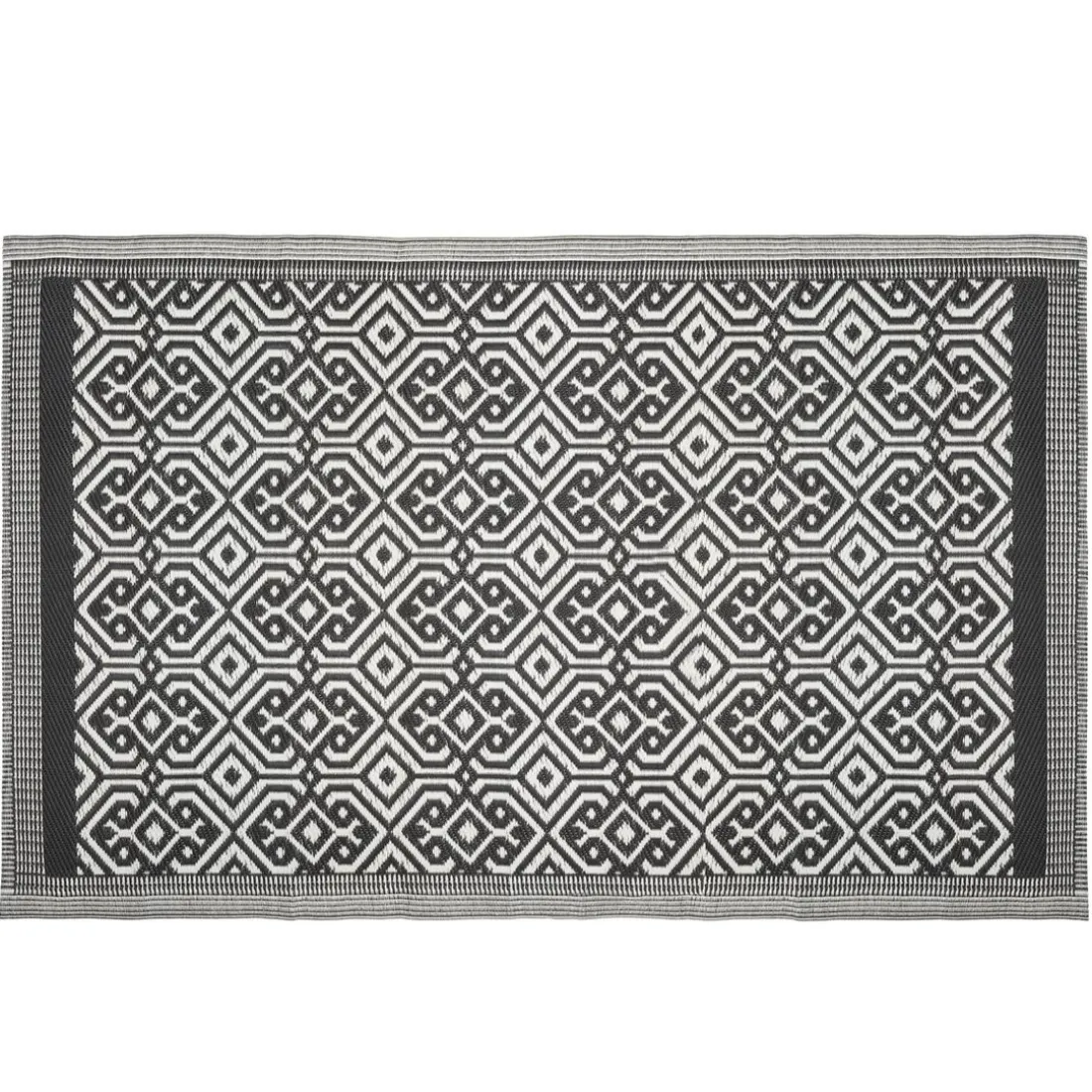 Tapis d'intérieur ou extérieur en plastique 120 x 180 mandala noir