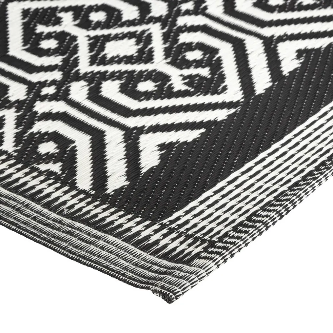 Tapis d'intérieur ou extérieur en plastique 120 x 180 mandala noir