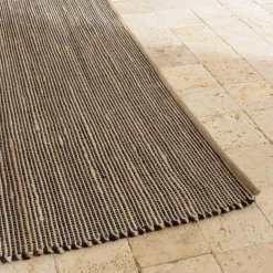 Tapis rectangulaire en jute et coton couleur sable et noir QUENTIN