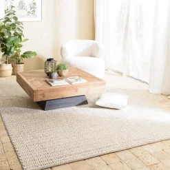 Tapis rectangulaire en laine tissée couleur beige QUENTIN