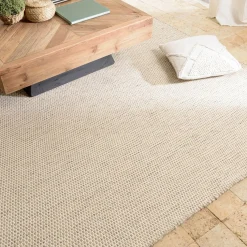 Tapis rectangulaire en laine tissée couleur blanc/marron chiné QUENTIN