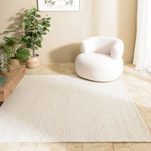 Tapis rectangulaire en laine tissée couleur écru QUENTIN