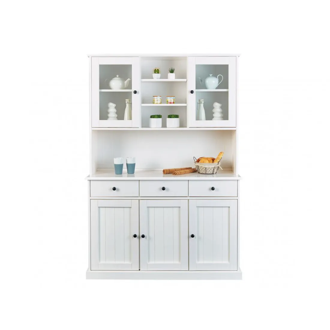 Vaisselier 5 portes en Bois Massif Blanc