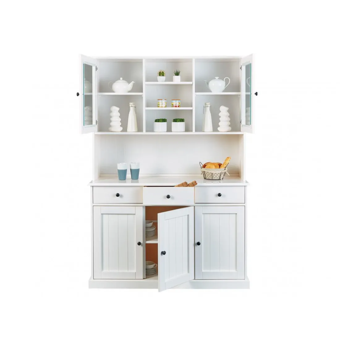 Vaisselier 5 portes en Bois Massif Blanc