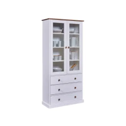 Vaisselier 2 portes vitrées 3 tiroirs WESTERLAND pin massif vernis blanc