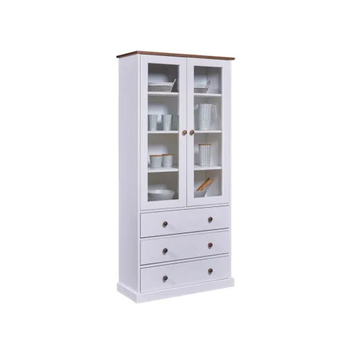 Vaisselier 2 portes vitrées 3 tiroirs WESTERLAND pin massif vernis blanc