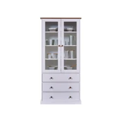 Vaisselier 2 portes vitrées 3 tiroirs WESTERLAND pin massif vernis blanc