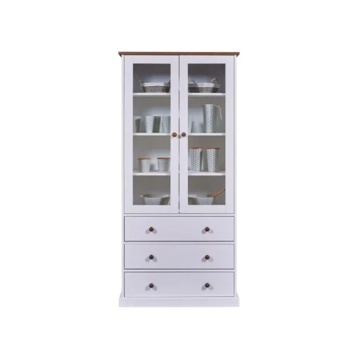 Vaisselier 2 portes vitrées 3 tiroirs WESTERLAND pin massif vernis blanc