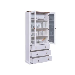 Vaisselier 2 portes vitrées 3 tiroirs WESTERLAND pin massif vernis blanc