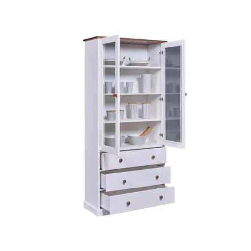 Vaisselier 2 portes vitrées 3 tiroirs WESTERLAND pin massif vernis blanc