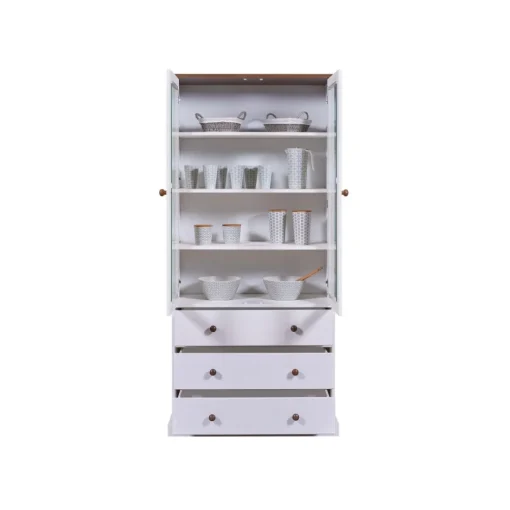 Vaisselier 2 portes vitrées 3 tiroirs WESTERLAND pin massif vernis blanc