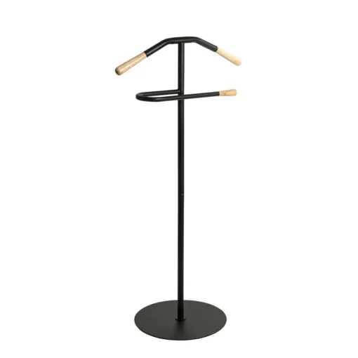 Valet en tube d'acier peint en noir par poudrage applications en bois massif naturel