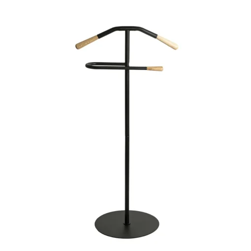 Valet en tube d'acier peint en noir par poudrage applications en bois massif naturel