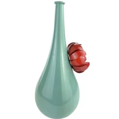 Vase métal fleur 3D DAYA bleu aqua fleur rouge