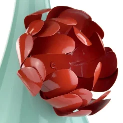 Vase métal fleur 3D DAYA bleu aqua fleur rouge