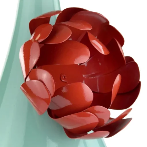 Vase métal fleur 3D DAYA bleu aqua fleur rouge