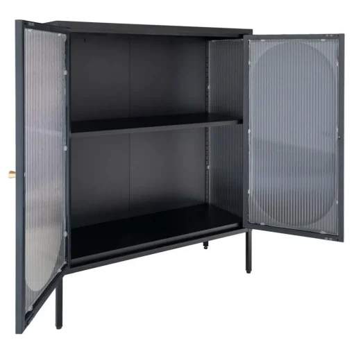 Vitrine ADELAIDE Noir Avec Porte En Verre Ondulé 35x90x110 Cm