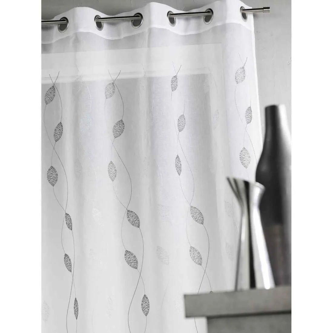 Voilage en Étamine Brodée Gris 140X260 cm ALOES