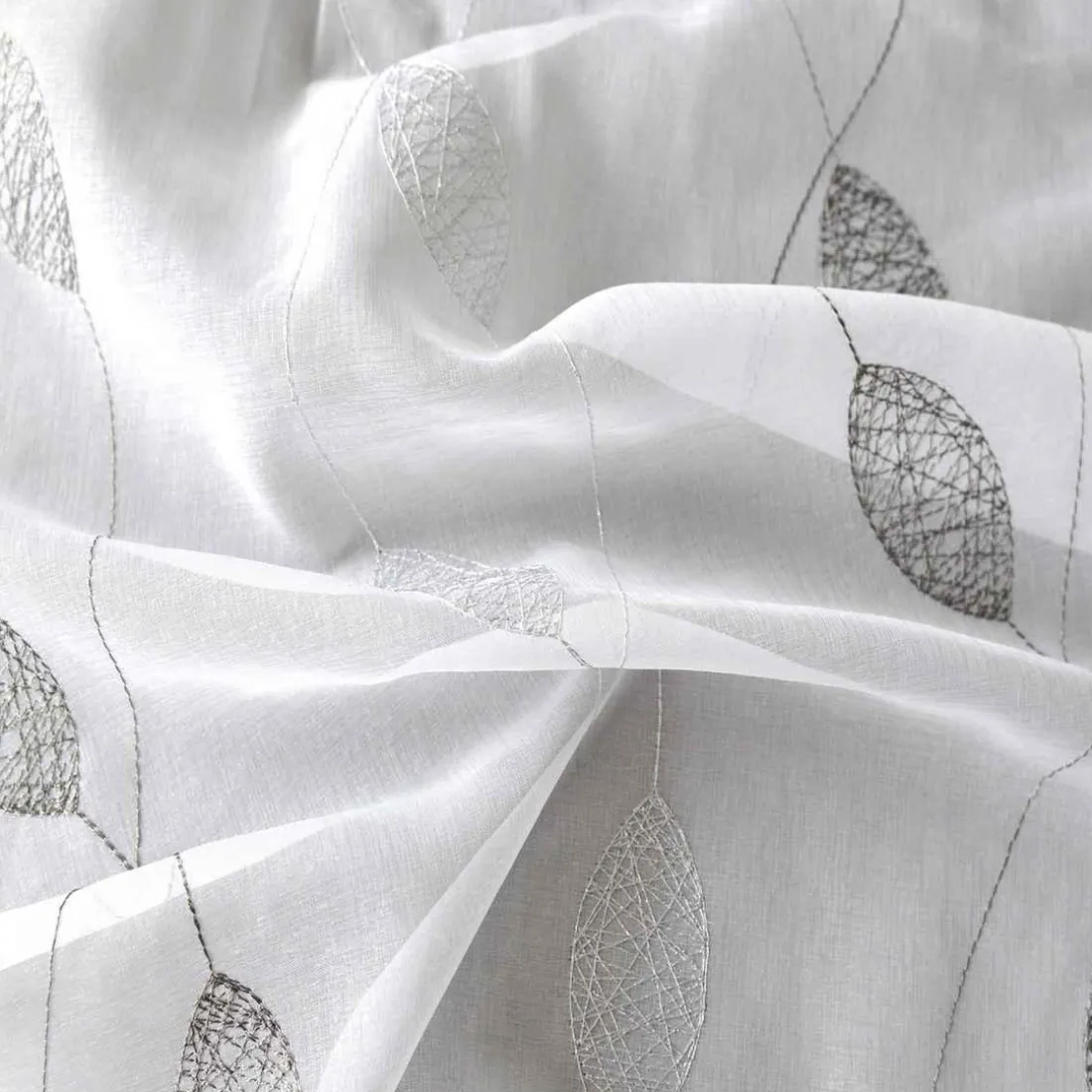 Voilage en Étamine Brodée Gris 140X260 cm ALOES